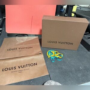Louis Vuitton Brown Box & Bags with Blue and Yellow Ribbon